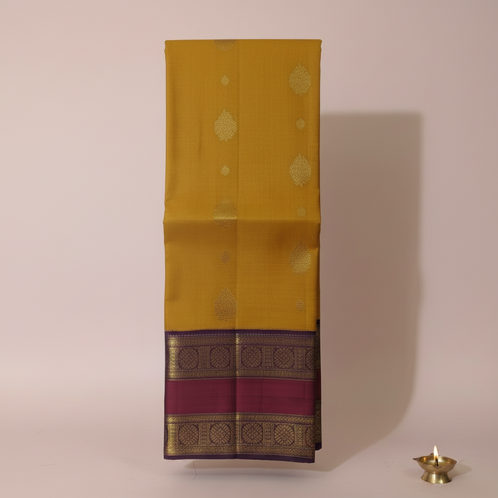 KUBERAN MUSTARD YELLOW WITH PURPLE PURE KANCHIPURAM SILK SAREE