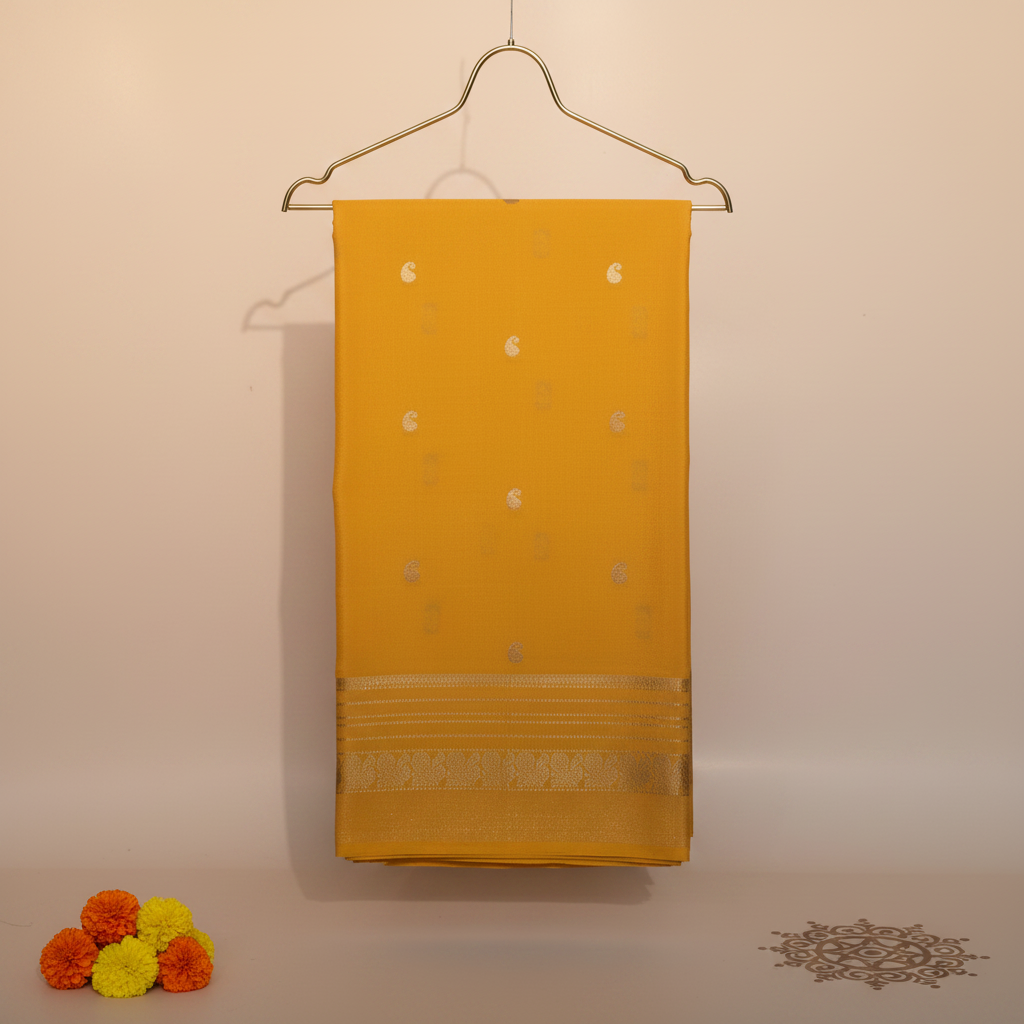 KUBERAN YELLOW MYSORE CREPE SILK SAREE