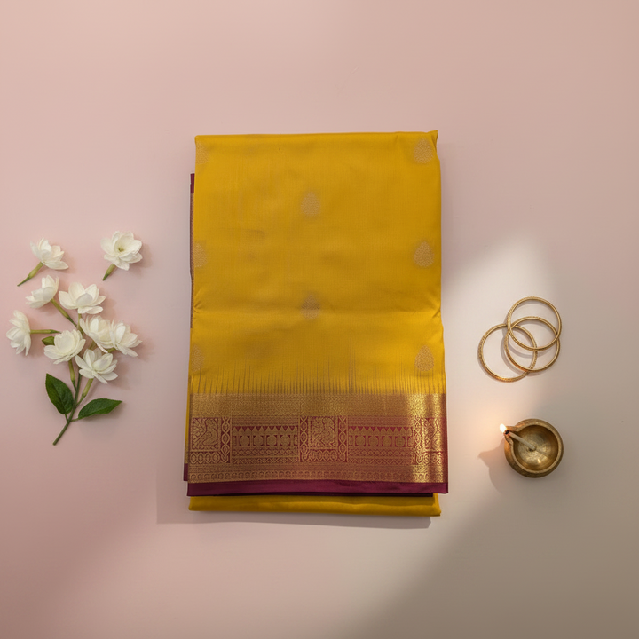 KUBERAN YELLOW 9 YARDS PURE SILK SAREE