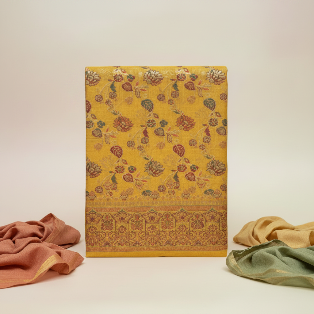 KUBERAN MEENAKARI YELLOW COTTON SAREE