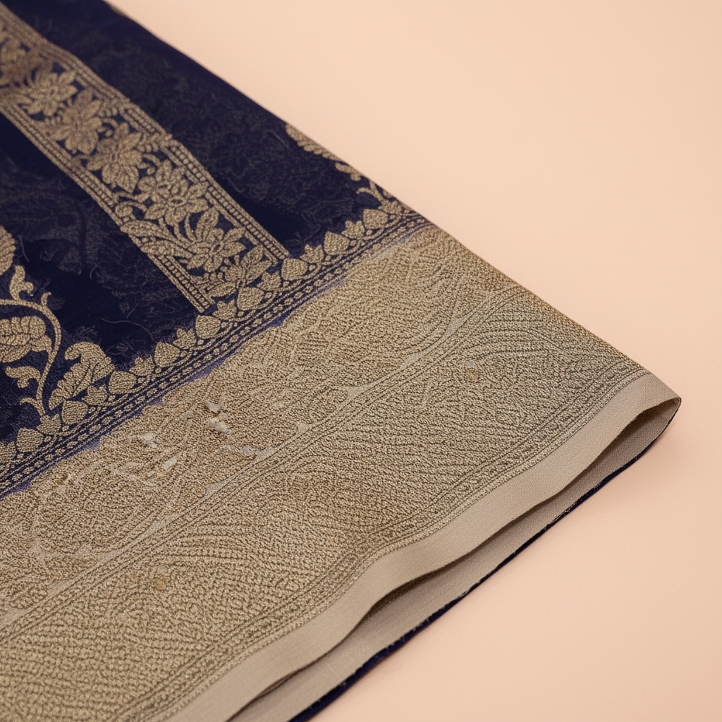 KUBERAN NAVY BLUE BANARASI KHADDI GEORGETTE SAREE