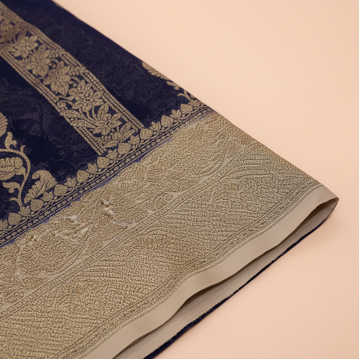 KUBERAN NAVY BLUE BANARASI KHADDI GEORGETTE SAREE