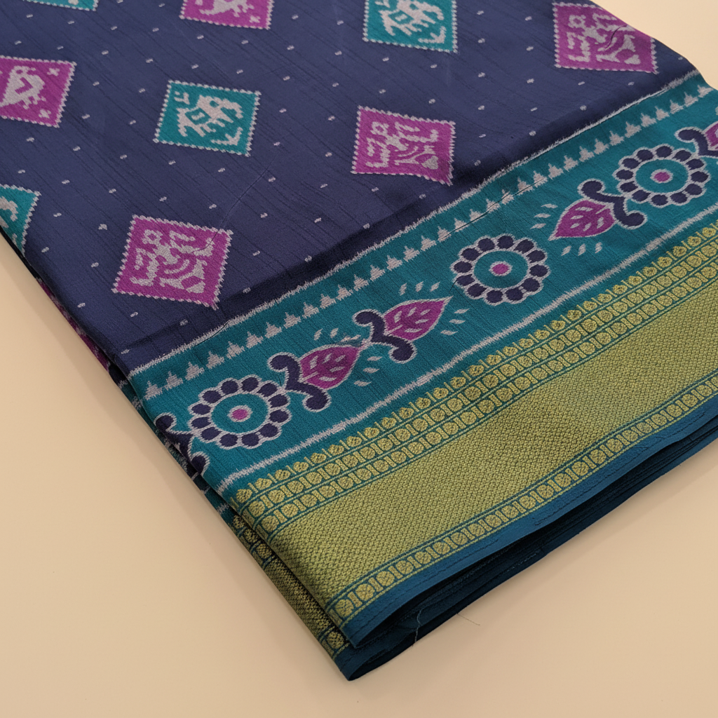 KUBERAN NAVY BLUE SEMI POCHAMPALLY SILK SAREE