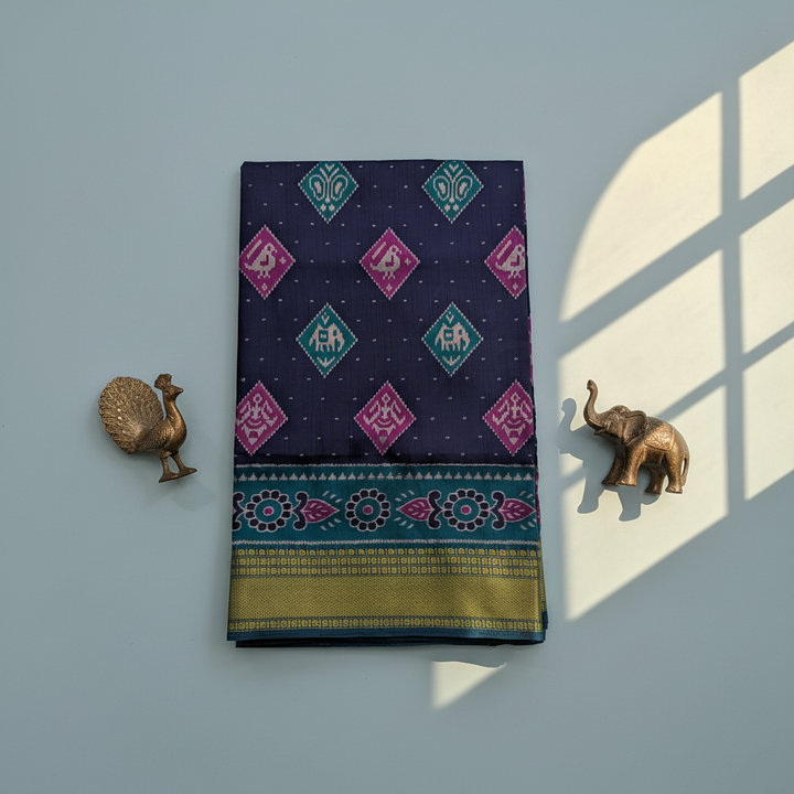 KUBERAN NAVY BLUE SEMI POCHAMPALLY SILK SAREE