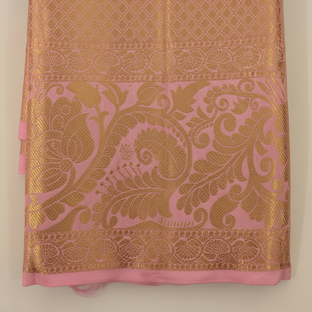 kuberan Navy Blue & Blush Pink Border Kanchipuram Silk Saree