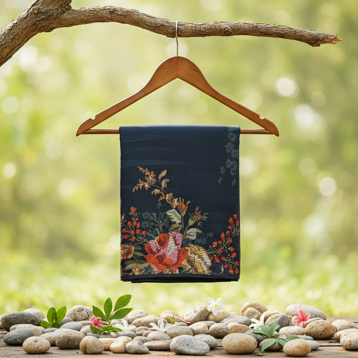 KUBERAN BLUE PURE CHIFFON PRINTED SAREE