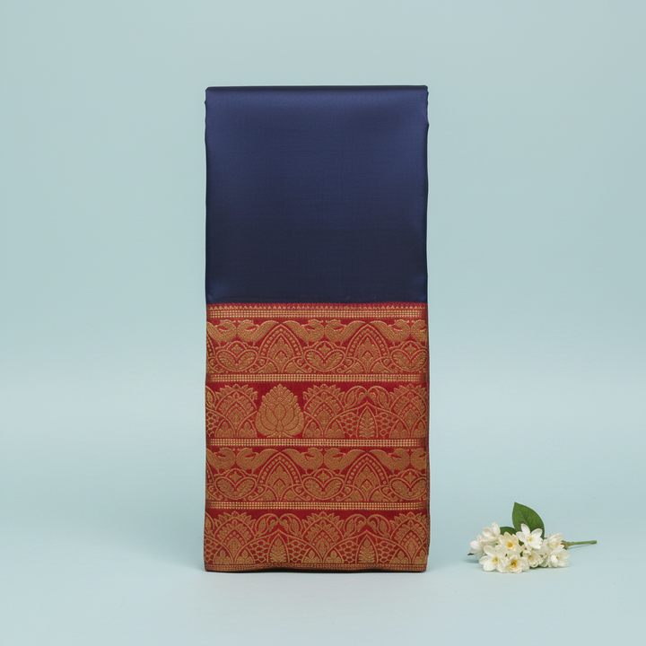 KUBERAN NAVY BLUE WITH RED PURE KANCHIPURAM SILK SAREE