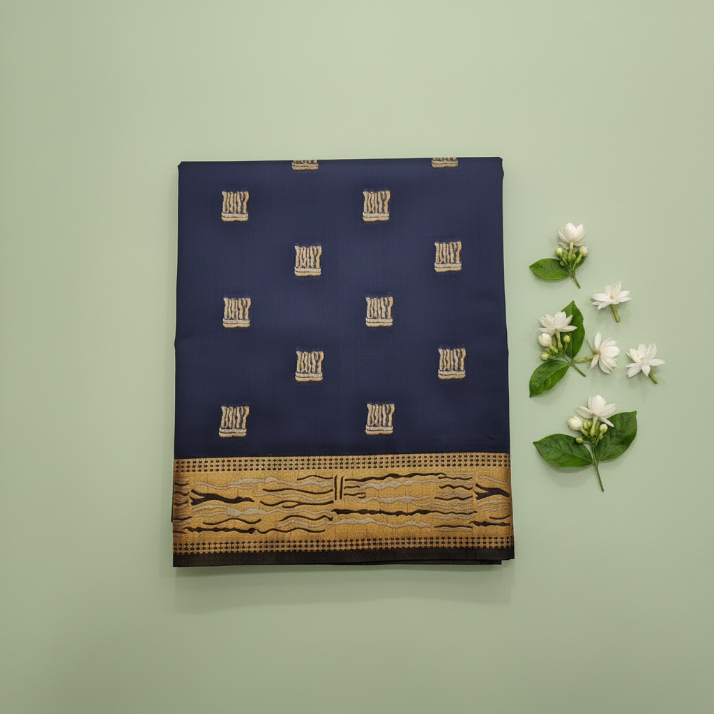 KUBERAN ROYAL BLUE RAW SILK SAREE