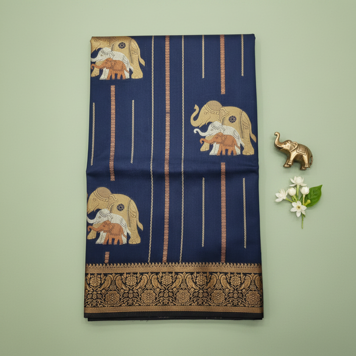 KUBERAN ROYAL BLUE RAW SILK SAREE