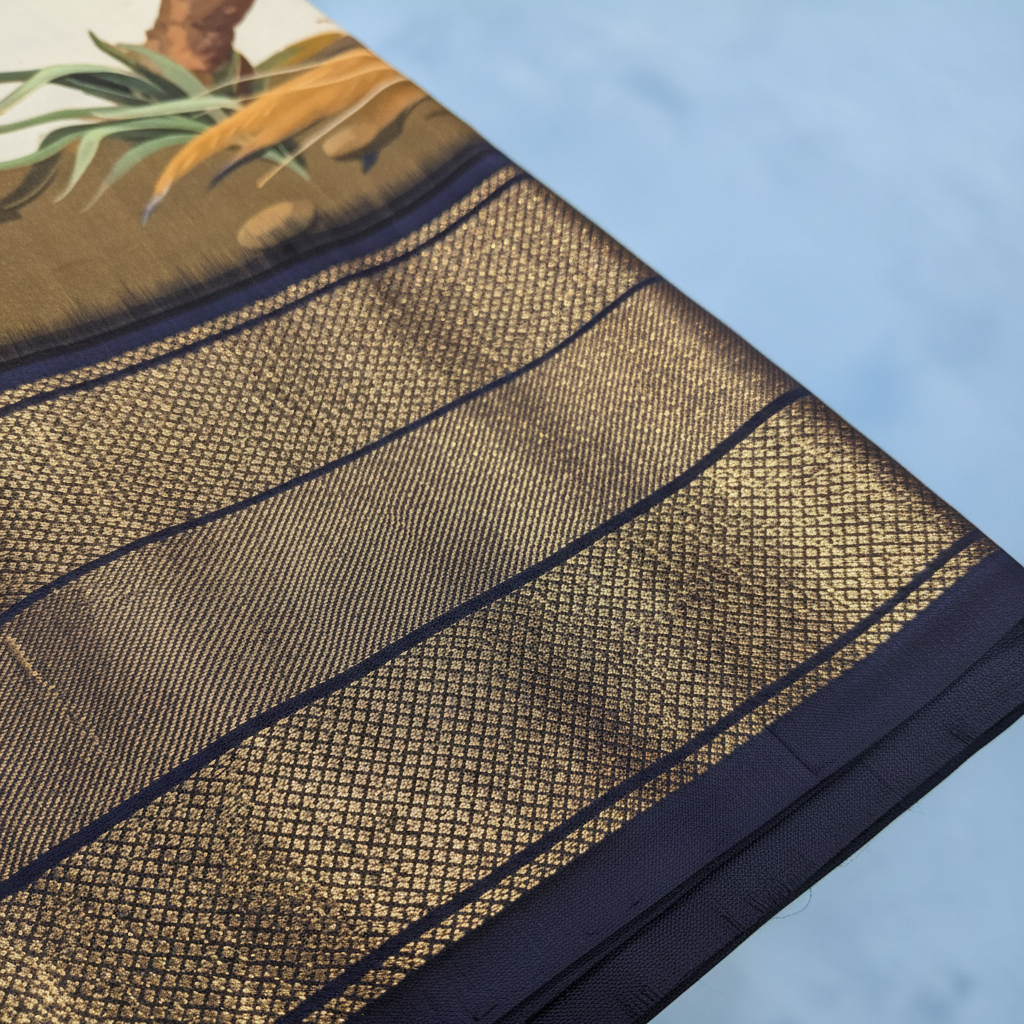 KUBERAN WHITE AND BLUE POCHAMPALLY SILK SAREE
