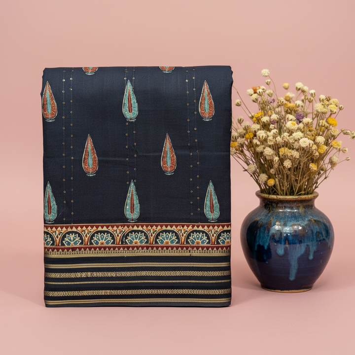 KUBERAN ROYAL BLUE MAL COTTON PRINTED SAREE
