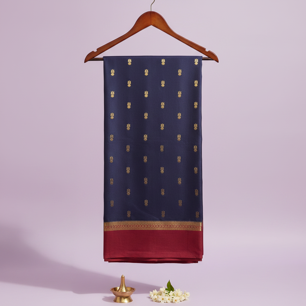 KUBERAN NAVY BLUE MYSORE CREPE SILK SAREE