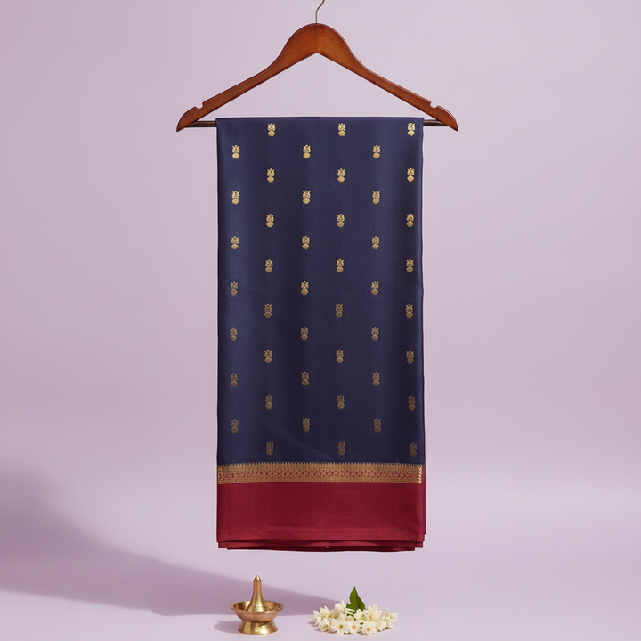 KUBERAN NAVY BLUE MYSORE CREPE SILK SAREE