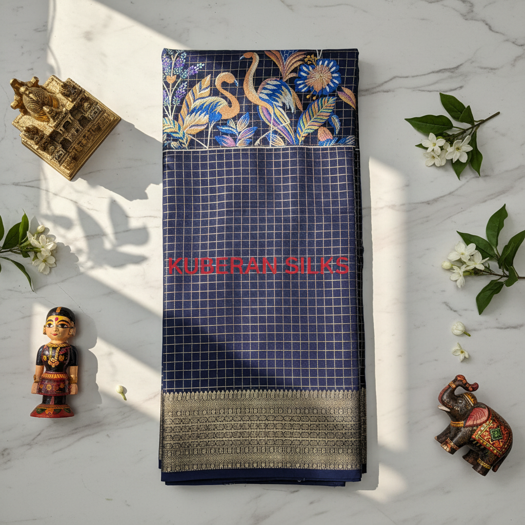 Kuberan Navy Blue Mysore Silk Saree