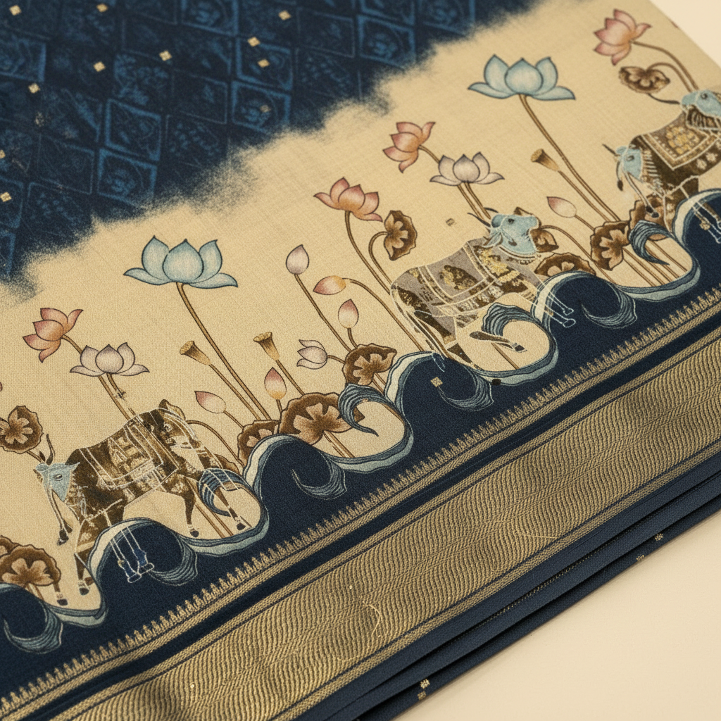 KUBERAN BLUE MAL COTTON PRINTED SAREE