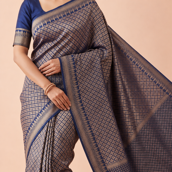 KUBERAN ROYAL BLUE SEMI BANARASI SILK SAREE