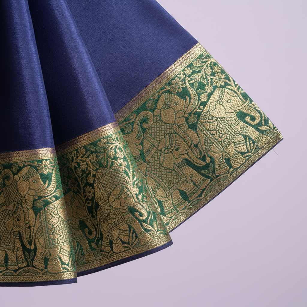KUBERAN NAVY BLUE WITH GREEN MYSORE CREPE SILK SAREE