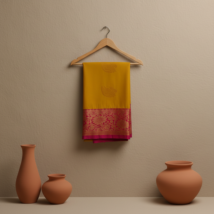 KUBERAN YELLOW SEMI SILK SAREE