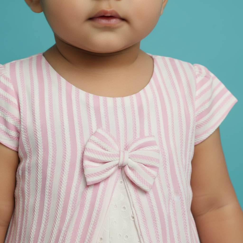 KUBERAN BABY PINK STRIPES COTTON FROCK