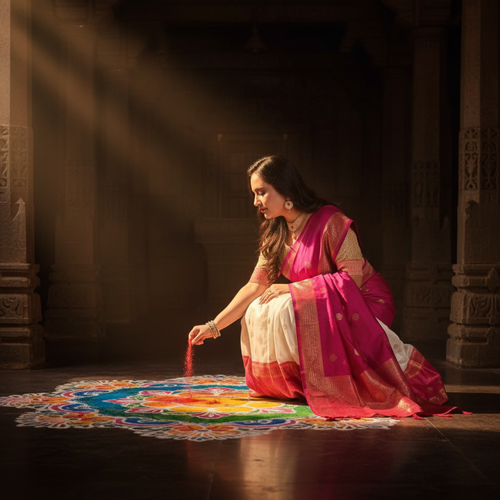 Kuberan white with pink Half Saree Art Silk