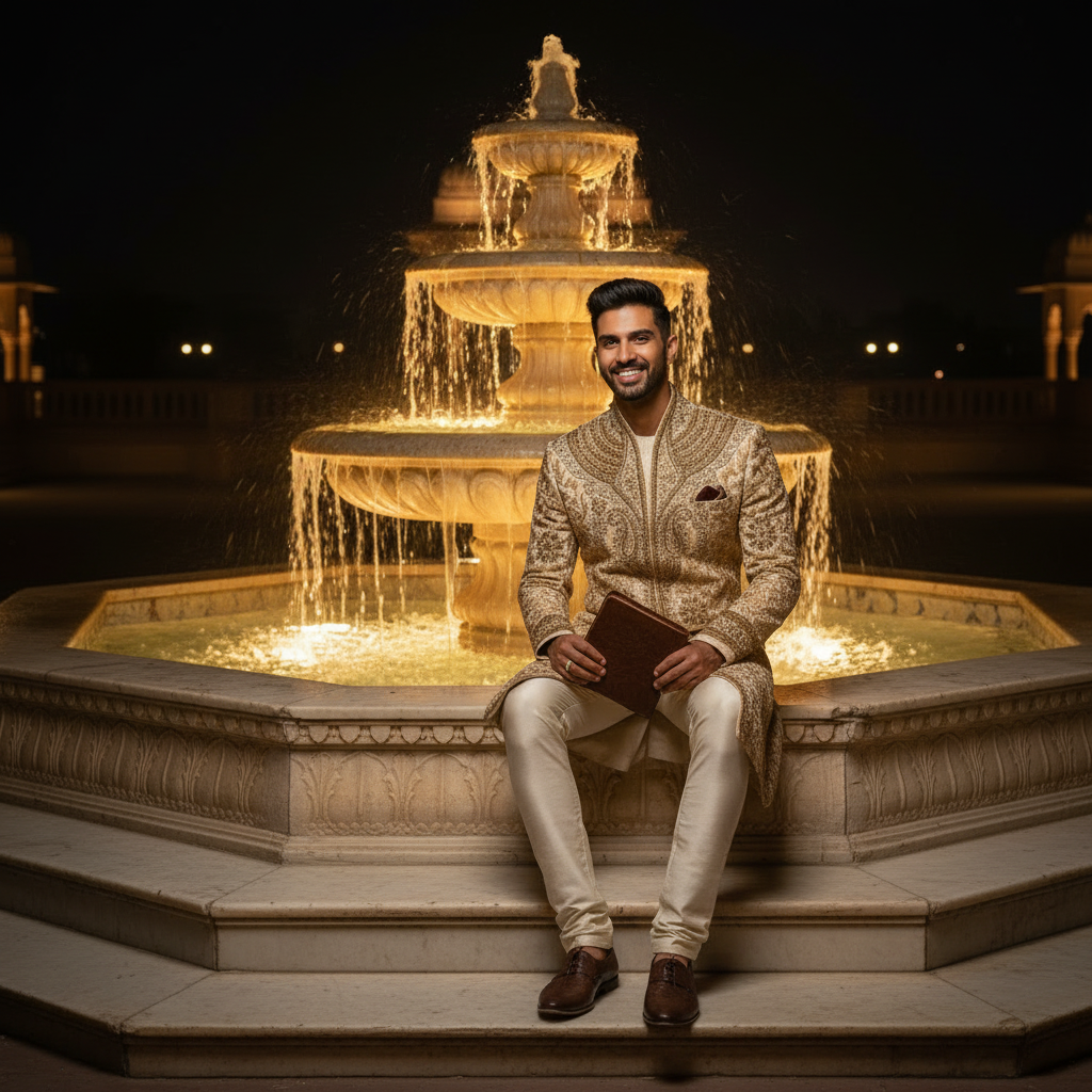 Kuberan Cream & Gold Floral Zardozi Indo-Western Sherwani