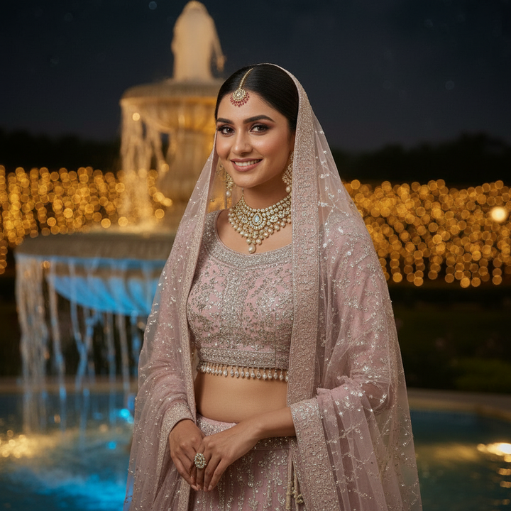 Kuberan Blush Pink Heavy Embroidered Lehenga Choli with Dupatta