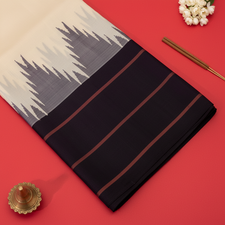Kuberan Off White Kanchipuram Silk Saree with Black Border
