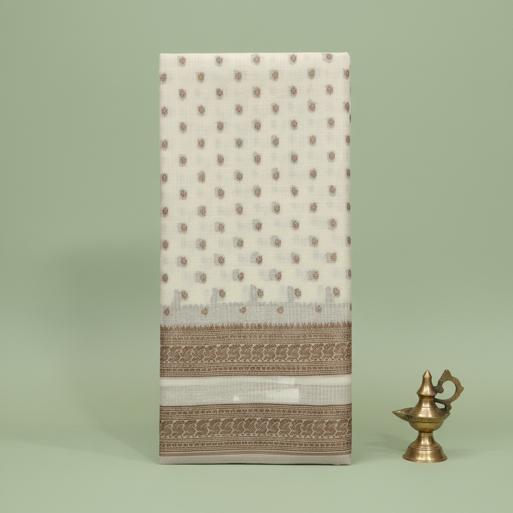 KUBERAN WHITE RAW SILK SAREE