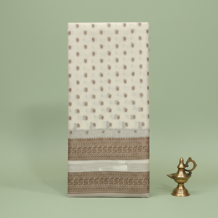 KUBERAN WHITE RAW SILK SAREE