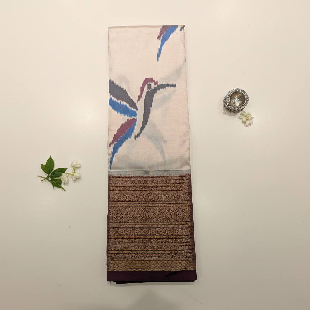 KUBERAN OFF WHITE POCHAMPALLY SILK SAREE