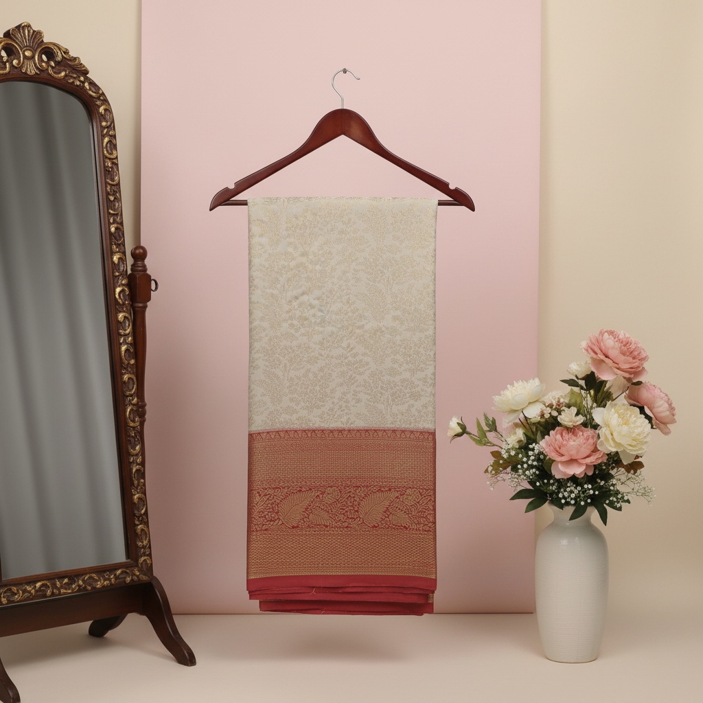 KUBERAN OFF-WHITE SEMI SILK SAREE