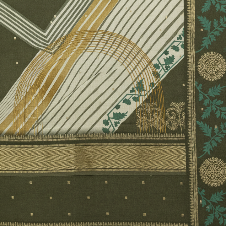 KUBERAN GREEN WHITE MAL COTTON PRINTED SAREE
