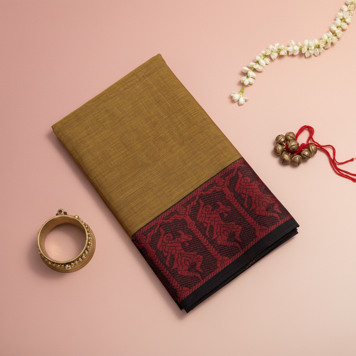 KUBERAN MOCHA BROWN COTTON DANCE PRACTICE SAREE
