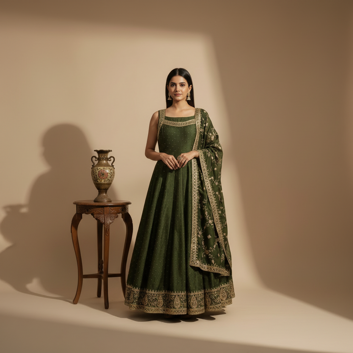 KUBERAN OLIVE GREEN ANARKALI