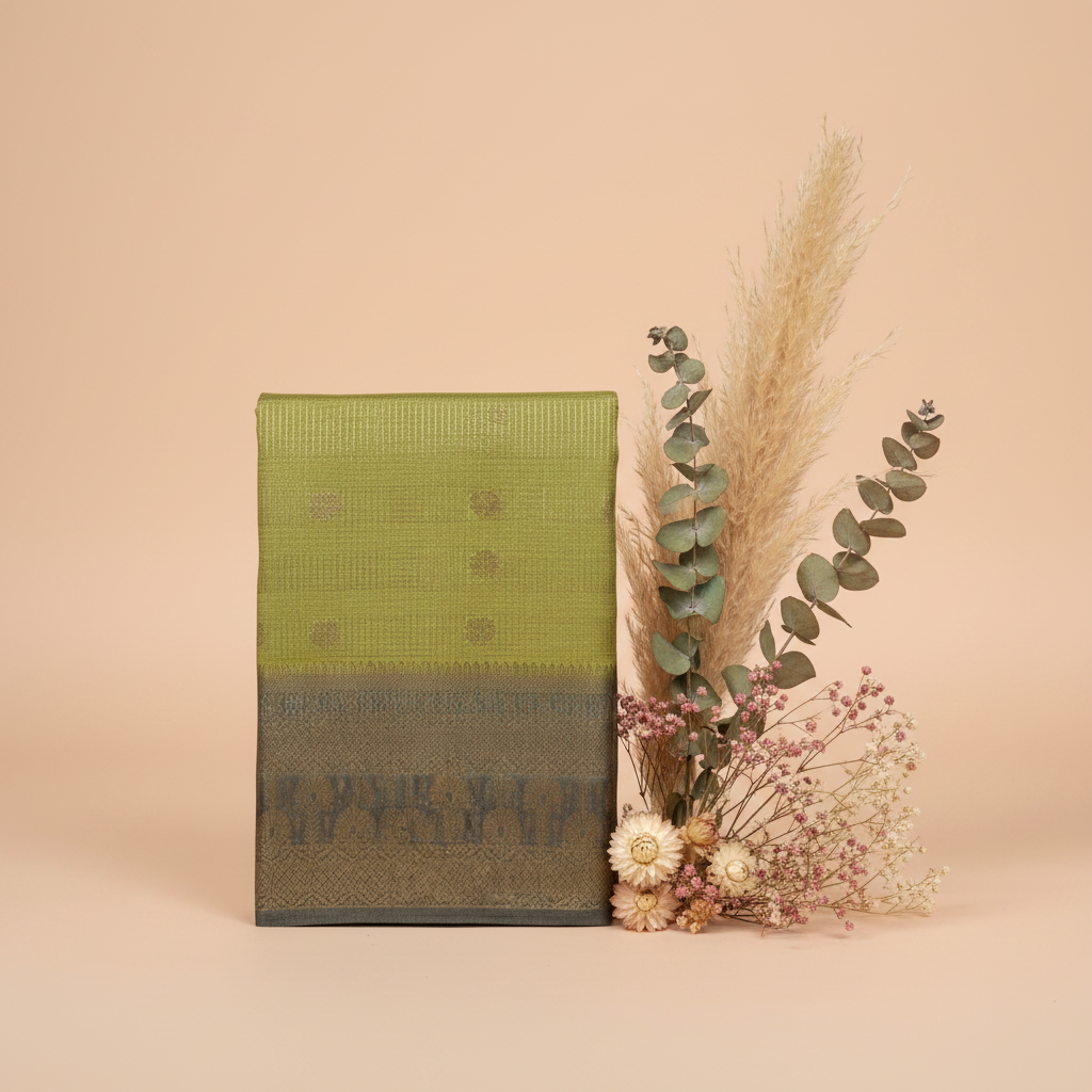 KUBERAN PARROT GREEN TUSSAR SILK SAREE