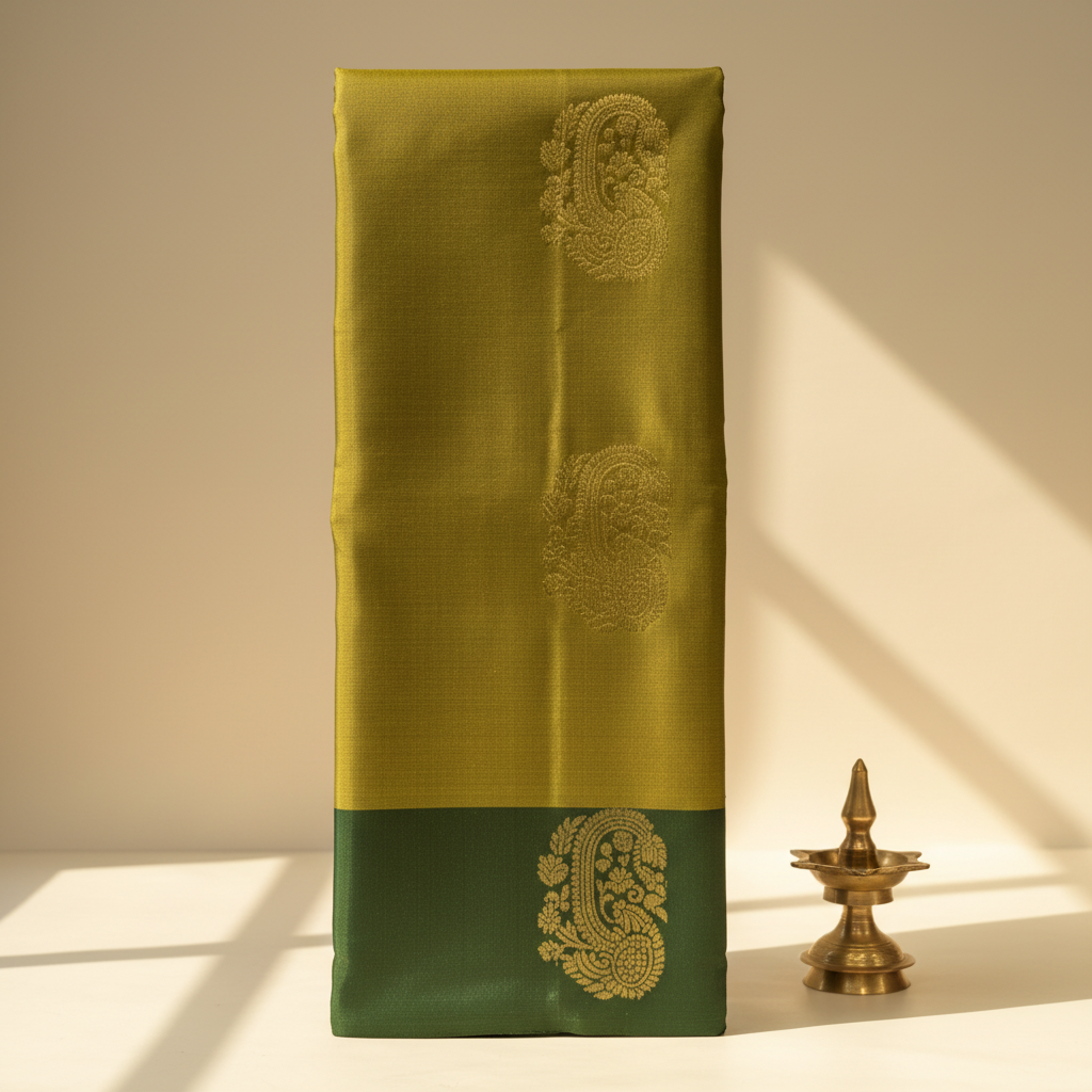 KUBERAN MEHANDI GREEN PURE SOFT SILK SAREE