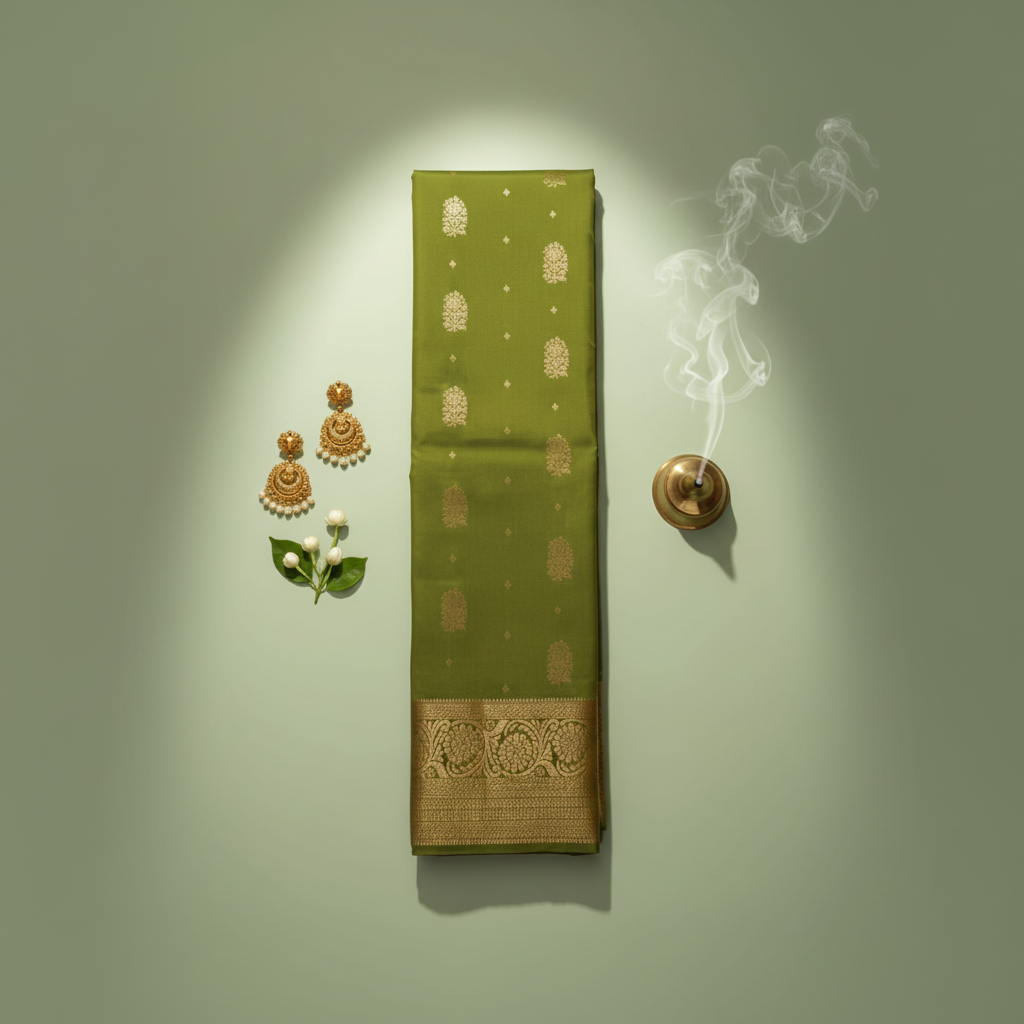 Olive Green Kanchipuram Silk Saree - 2000x2000