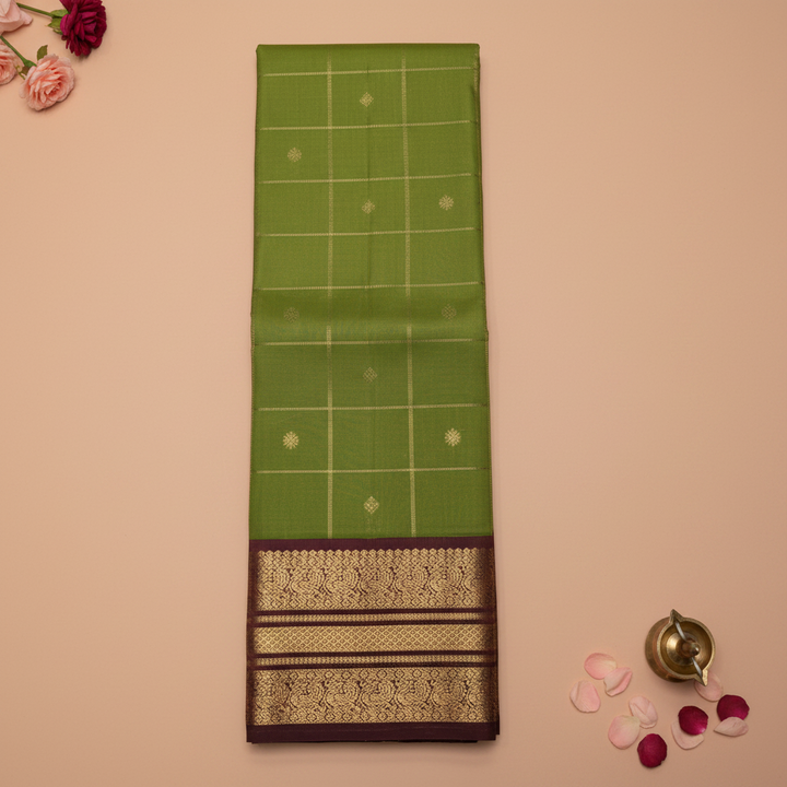 KUBERAN GREEN WITH BURGUNDY PURE SILK SAREE