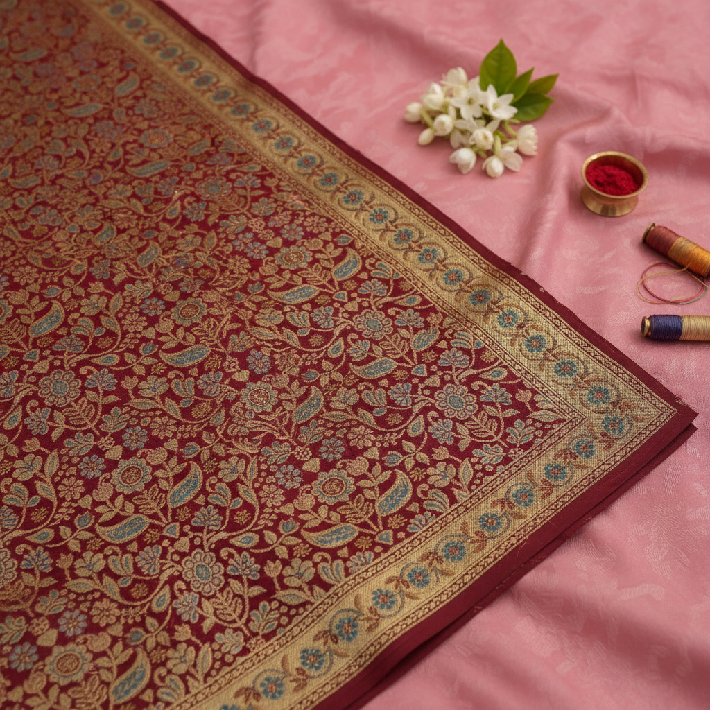 kuberan Olive Green Kanchipuram Silk Saree with Maroon Floral and Peacock Border