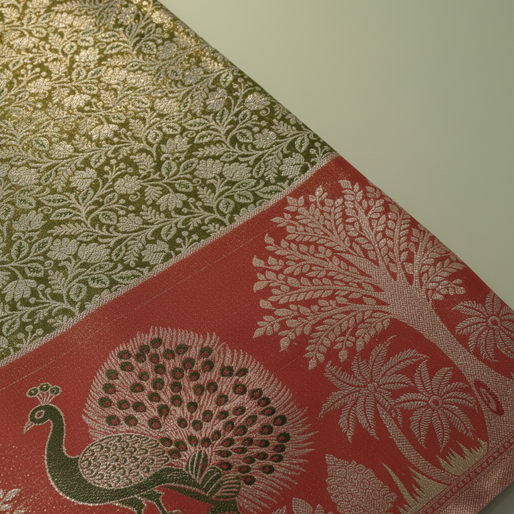 KUBERAN OLIVE GREEN BROCADE SEMI SILK SAREE