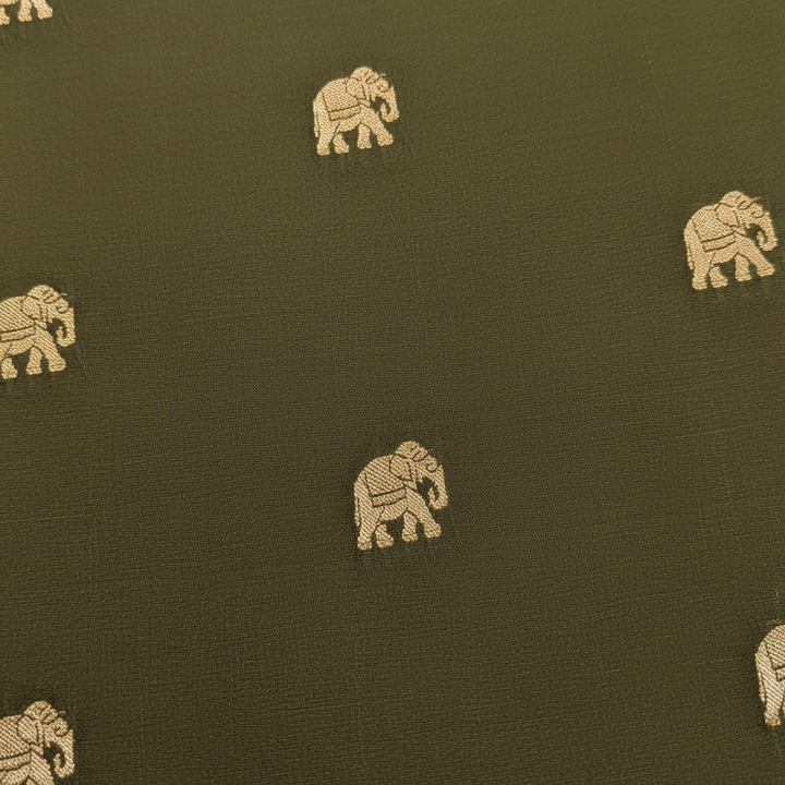 kuberan Olive Green Mysore Silk Saree with airavat Motifs