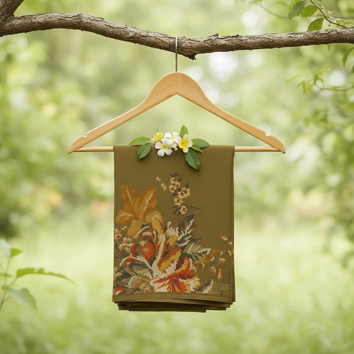 KUBERAN MEHANDI GREEN PURE CHIFFON PRINTED SAREE