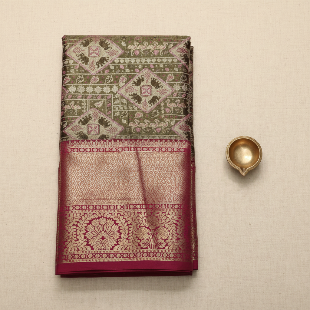 Kuberan Art Silk Pavada Wine Brocade