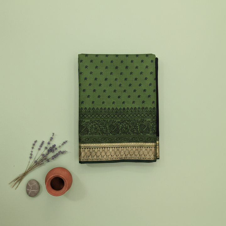 KUBERAN GREEN PURE SILK PRINTED SAREE