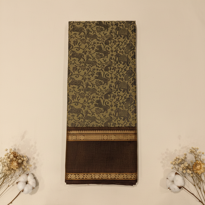 KUBERAN MEHANDI GREEN COTTON SAREE