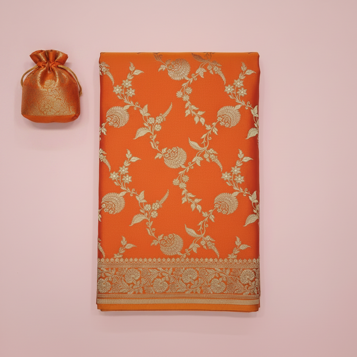 KUBERAN ORANGE MASHRU BANARASI SILK SAREE
