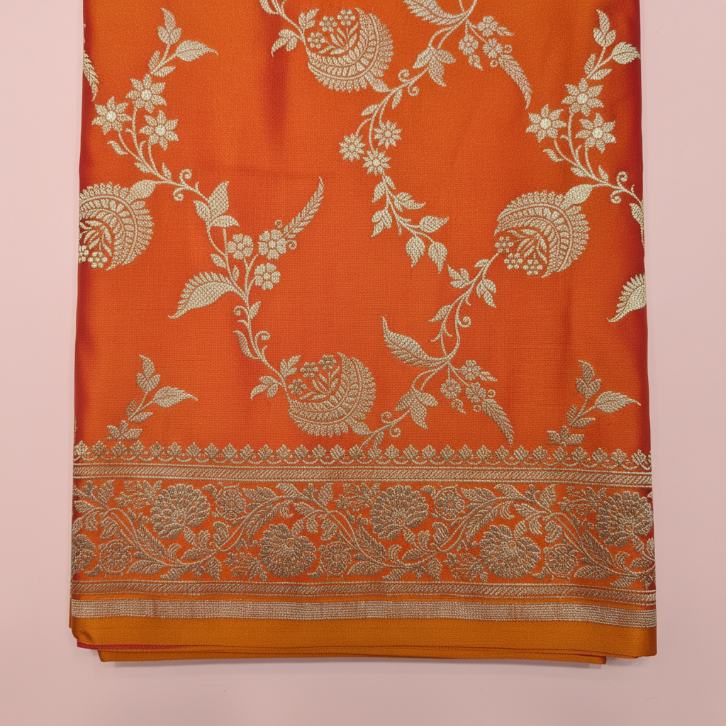 KUBERAN ORANGE MASHRU BANARASI SILK SAREE
