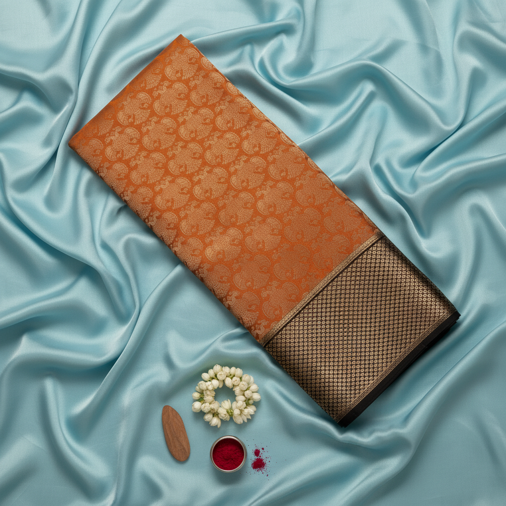 kuberan Orange Mysore Silk Saree with Golden Zari Border