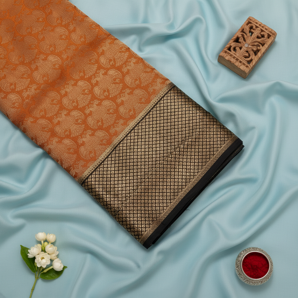 kuberan Orange Mysore Silk Saree with Golden Zari Border