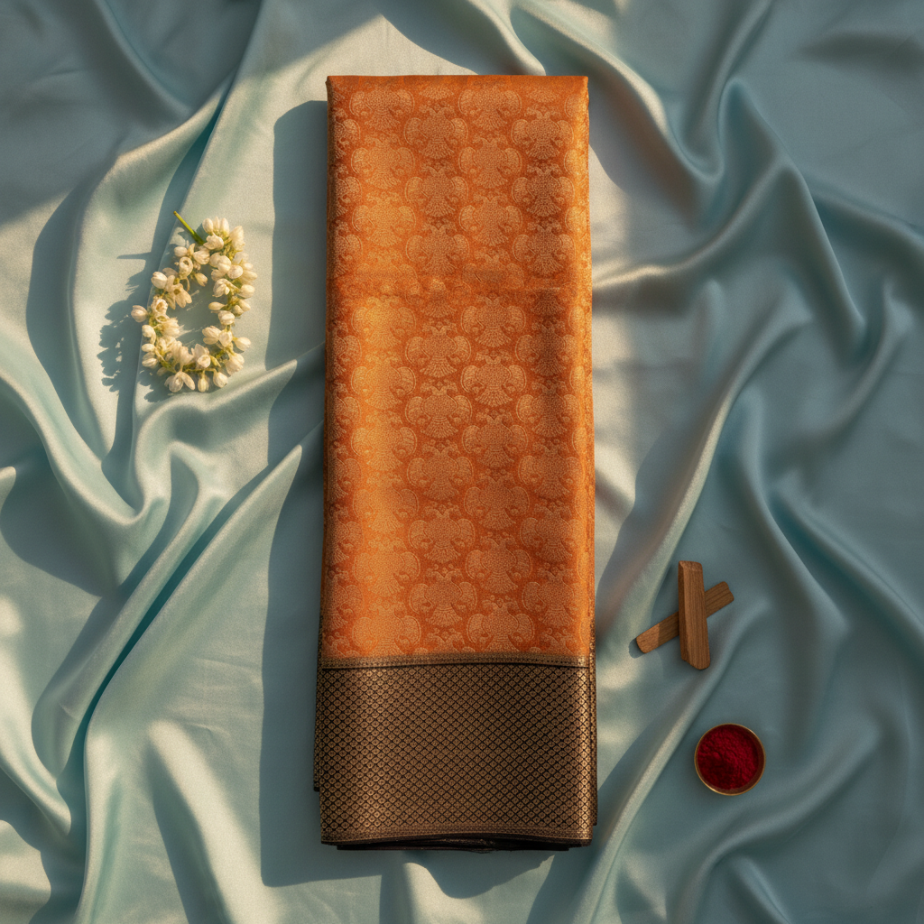 kuberan Orange Mysore Silk Saree with Golden Zari Border